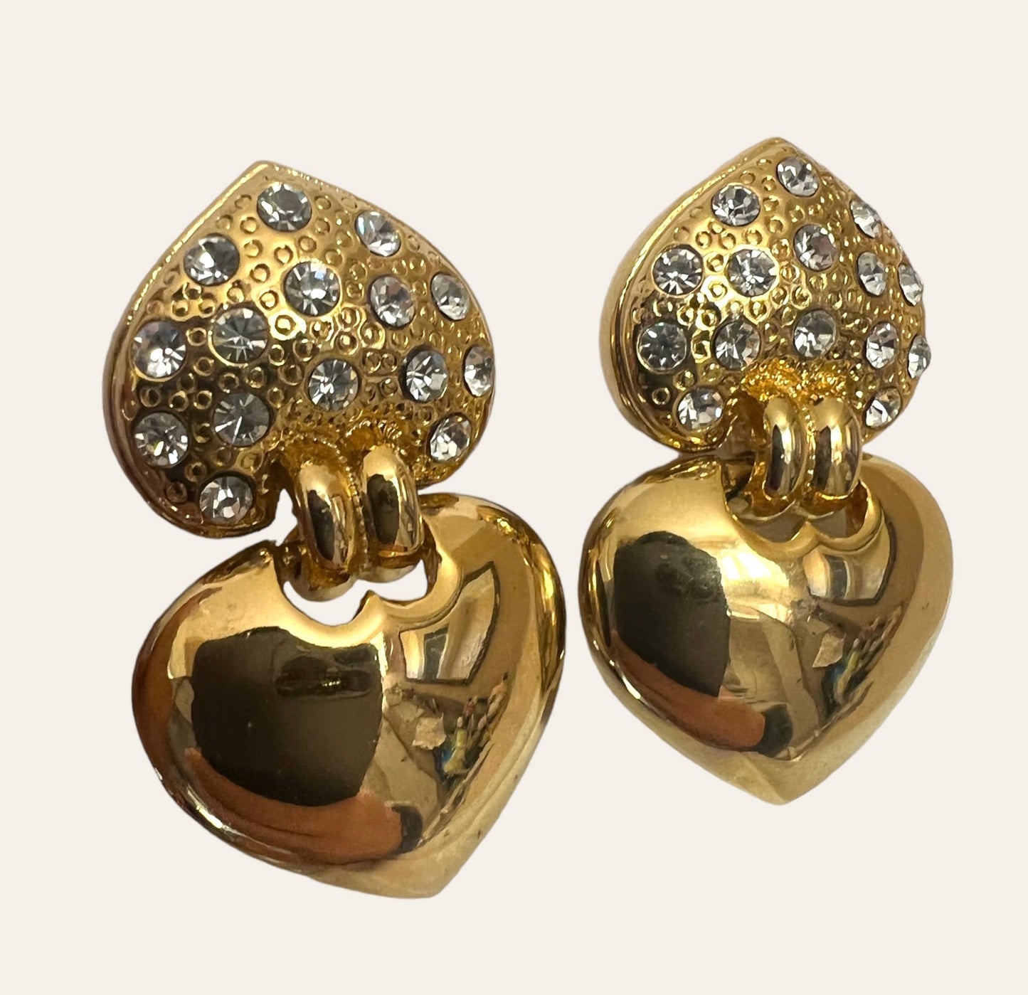 Gold Tone Heart Drop Clip On Earrings