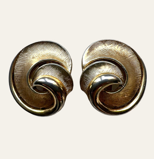 1950's Crown Trifari Swirl Design Clip On Earrings