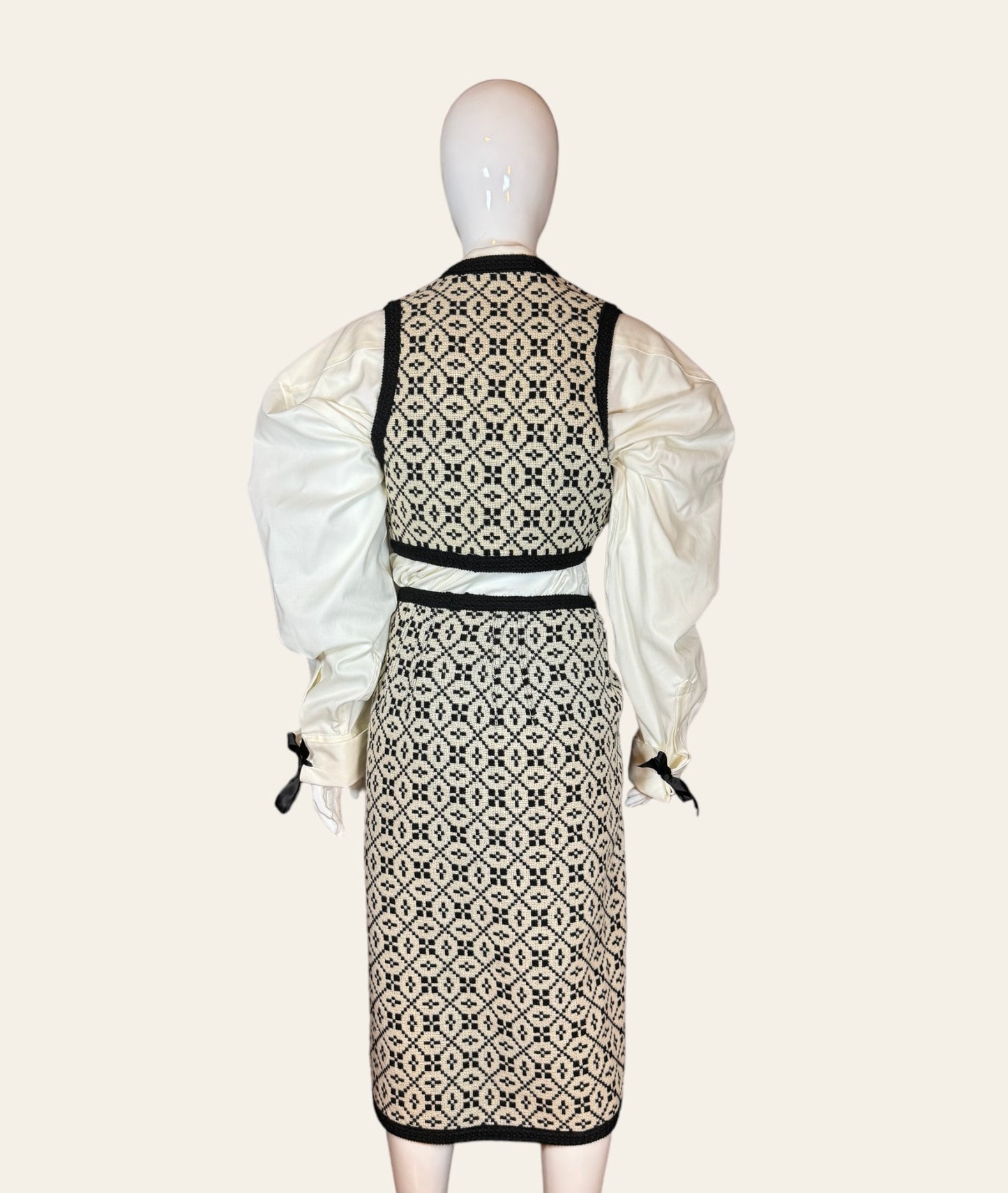 Vintage Folk Revival Skirt, Vest And Bag Knit Ensemble