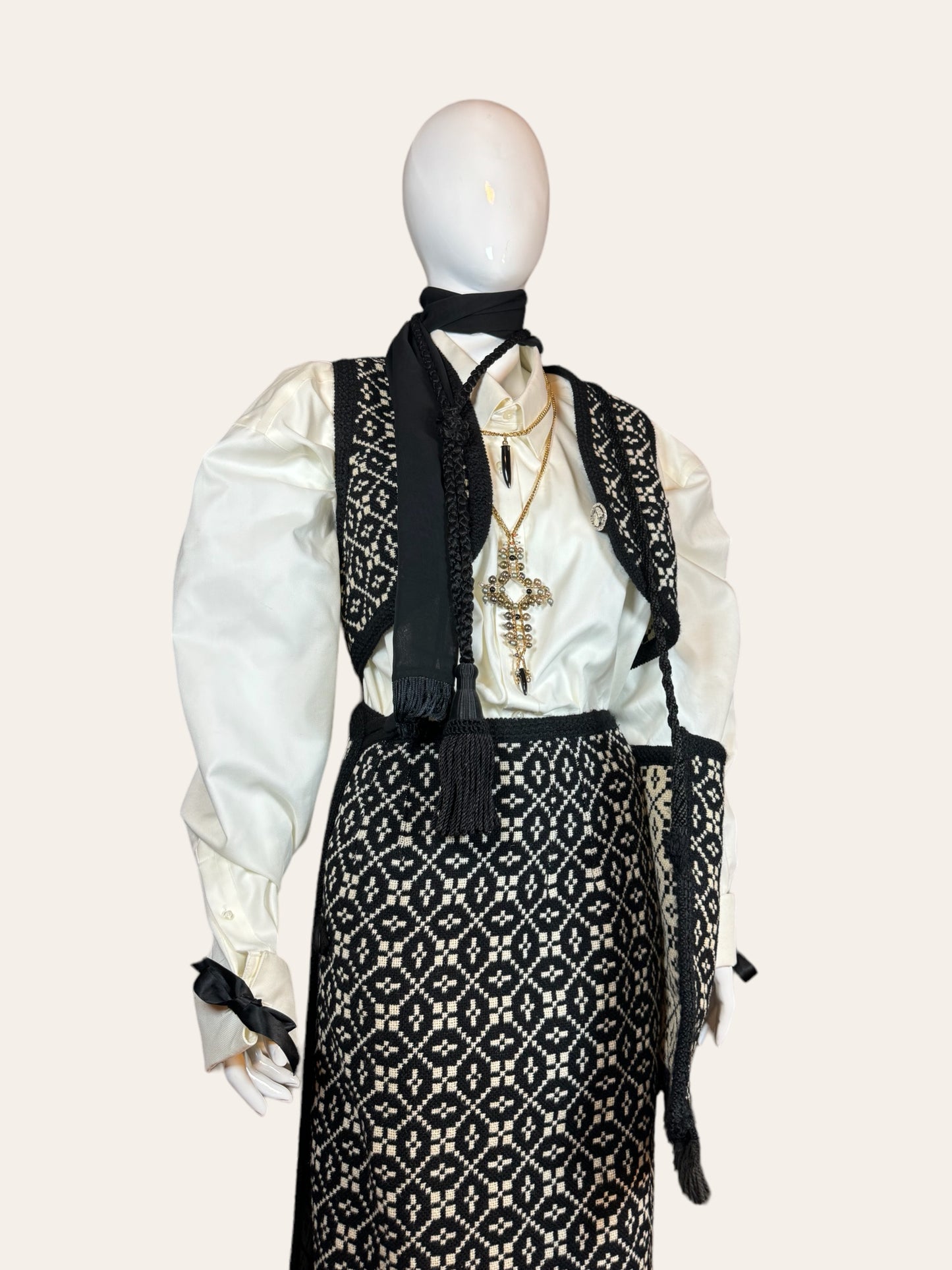 Vintage Folk Revival Skirt, Vest And Bag Knit Ensemble