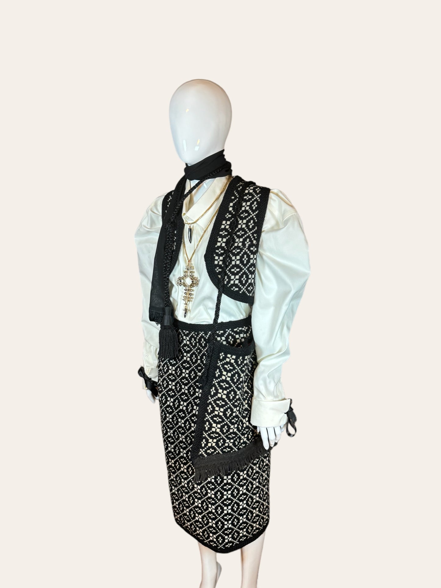 Vintage Folk Revival Skirt, Vest And Bag Knit Ensemble