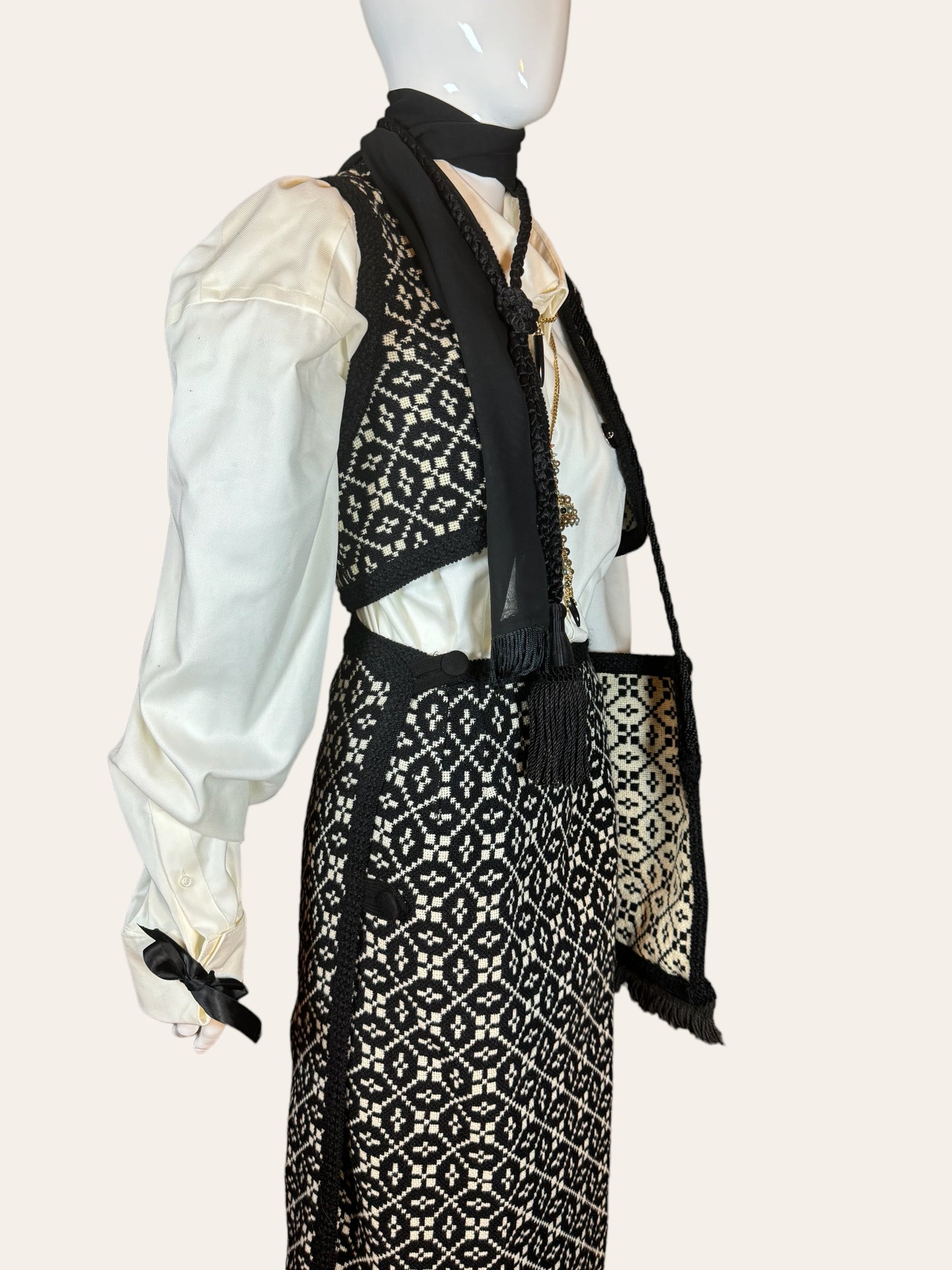 Vintage Folk Revival Skirt, Vest And Bag Knit Ensemble