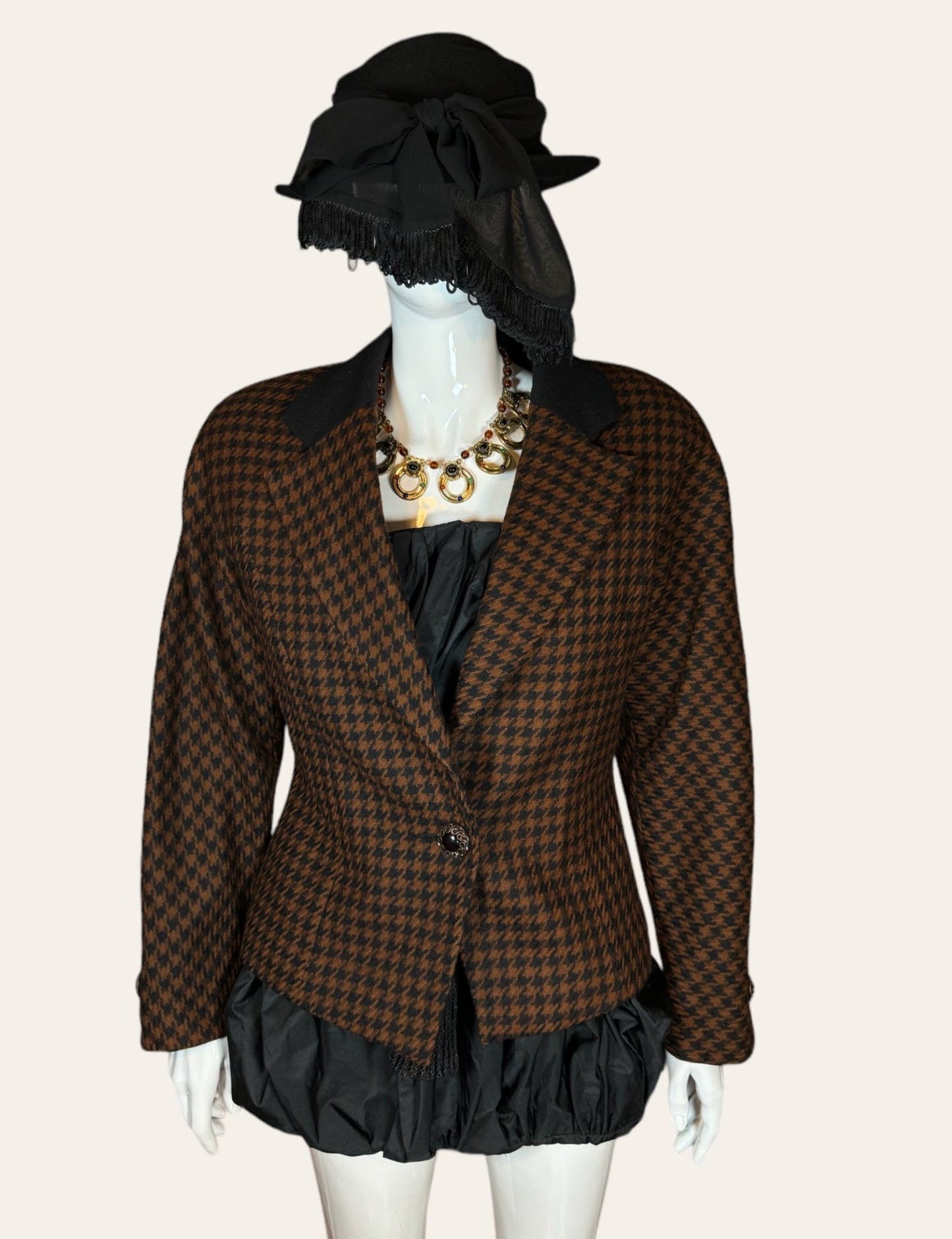 Vintage Black & Brown Houndstooth Wool Jacket