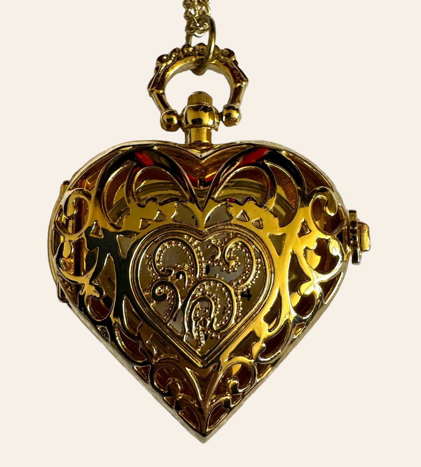 Gold Tone  Vintage Heart Watch Pendant