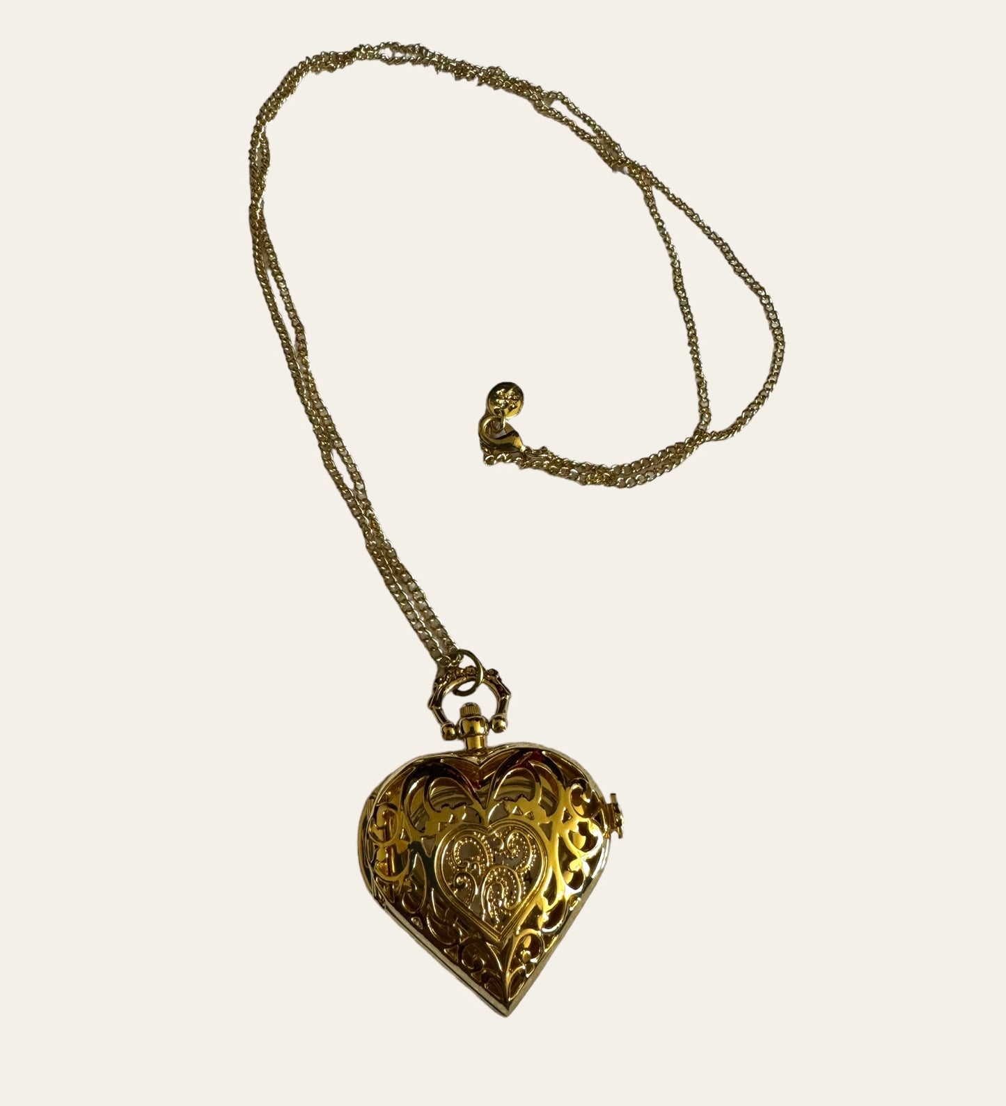 Gold Tone  Vintage Heart Watch Pendant