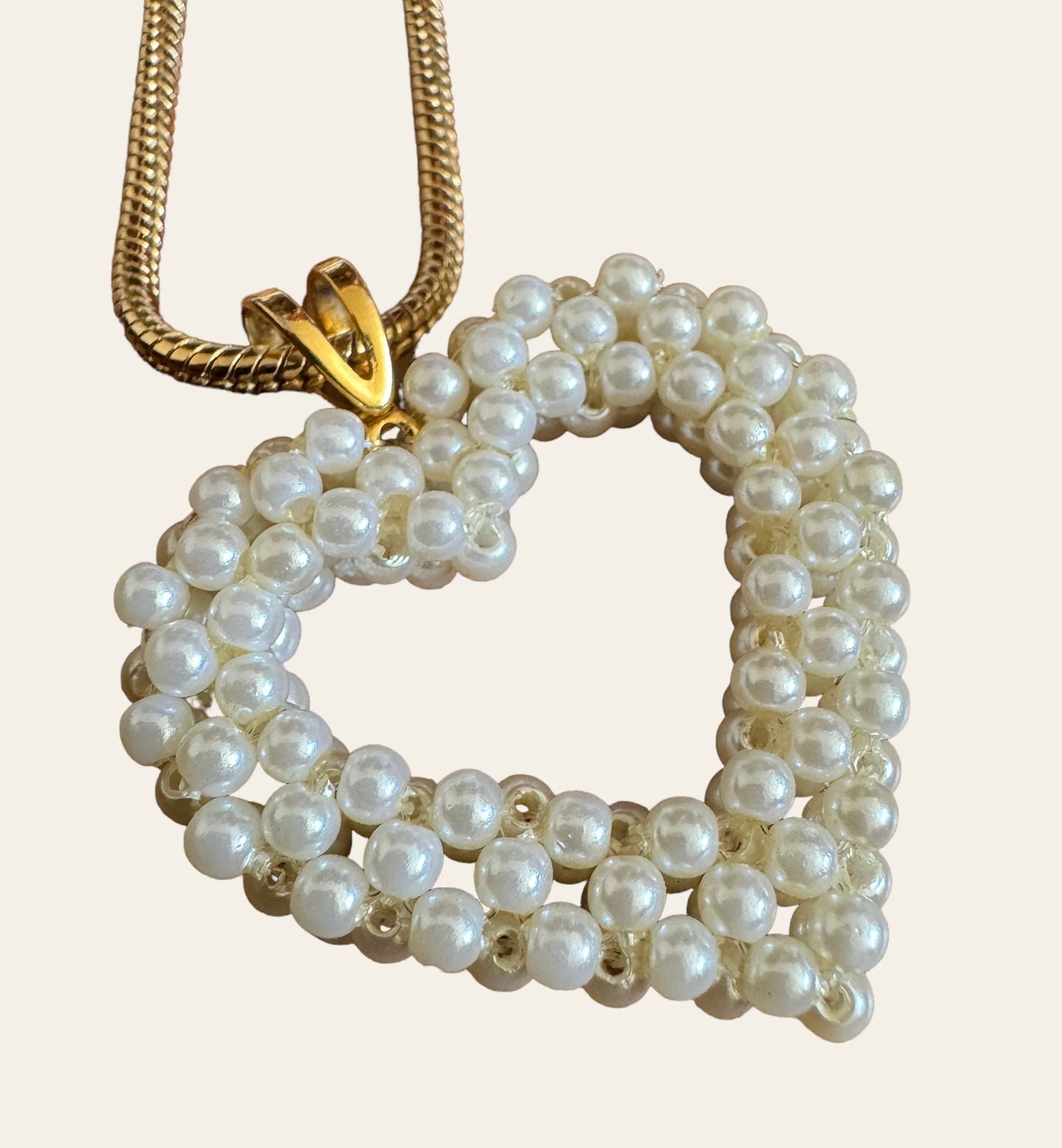 Massive Vintage Heart Faux Pearl Beaded Necklace