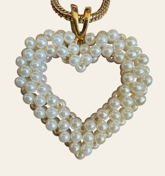 Massive Vintage Heart Faux Pearl Beaded Necklace