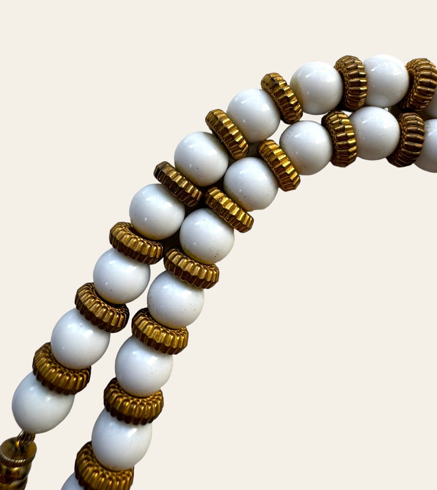 Les Bernard White And Gold Beaded Necklace