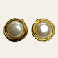 Gold Tone Button Faux Pearl Clip On Earrings