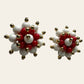 1960's Red And White Beaded Clip On Earrings