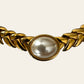 Gold Tone Chunky Choker Necklace With Faux Pearl Cabochon