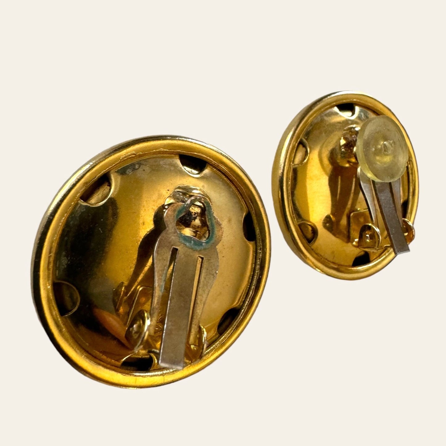 Gold Tone Button Clip On Earrings