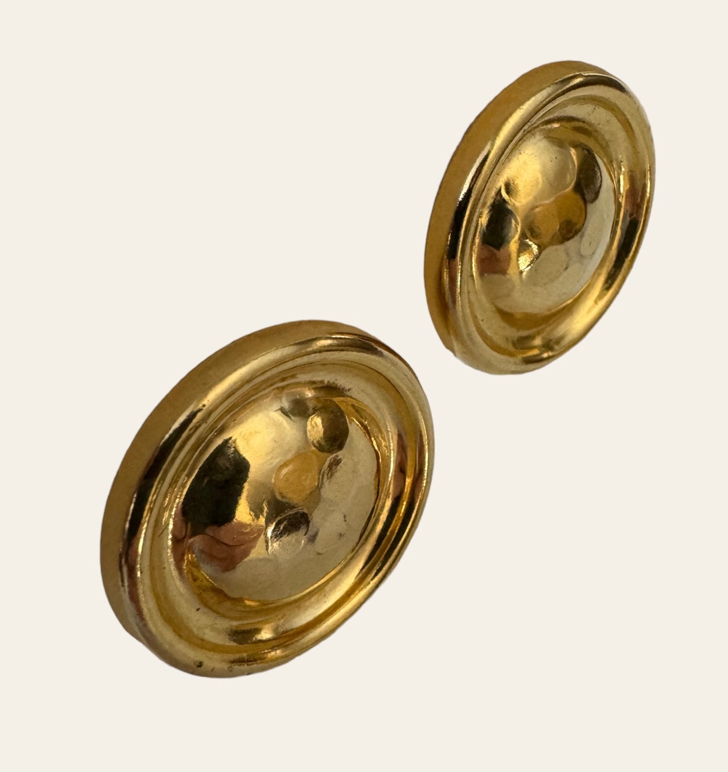 Gold Tone Button Clip On Earrings