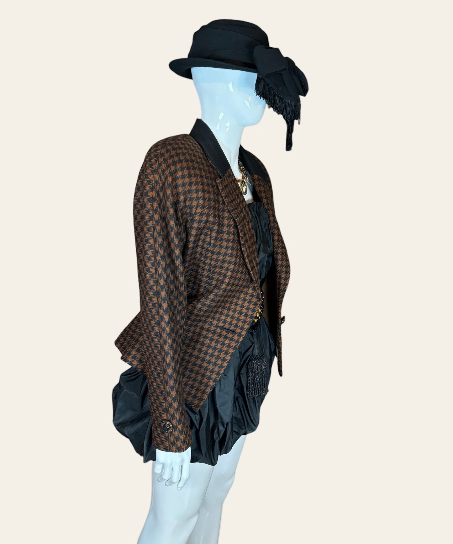 Vintage Black & Brown Houndstooth Wool Jacket