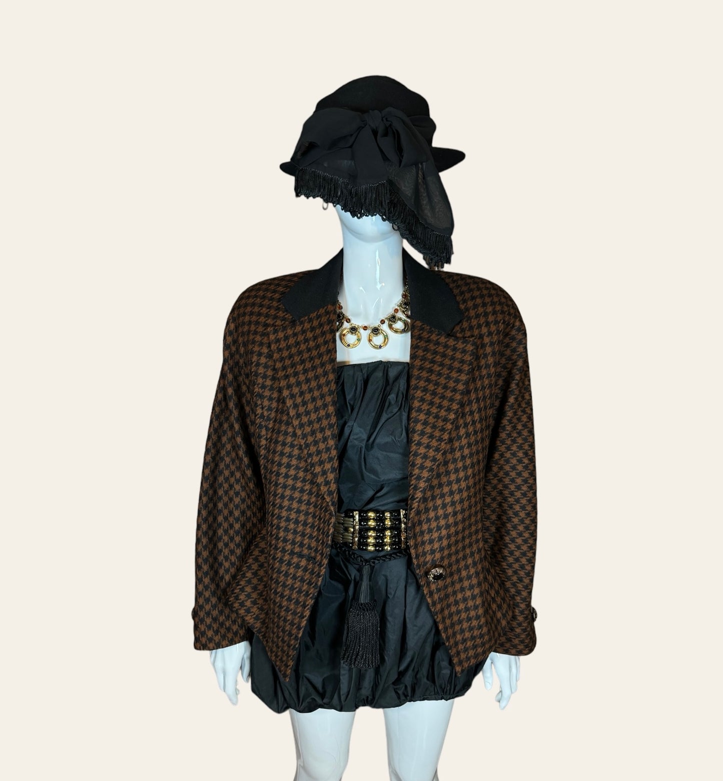 Vintage Black & Brown Houndstooth Wool Jacket