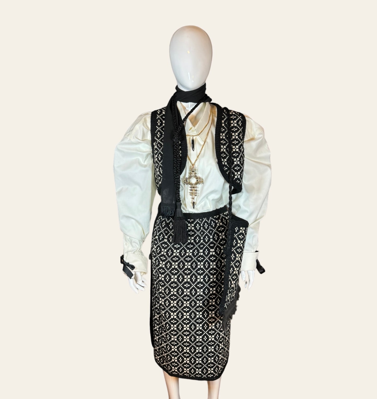 Vintage Folk Revival Skirt, Vest And Bag Knit Ensemble