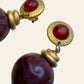 1980's Italian Vintage Oversized Burgundy Dangling Clip On Earrings