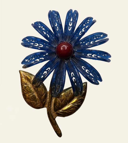 Retro Blue Flower Brooch