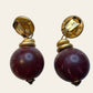 1980's Italian Vintage Oversized Burgundy Dangling Clip On Earrings