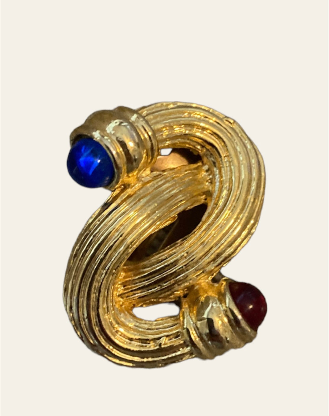 1980's Gold tone swirl Gripoix style Clip On Earrings with Multicoloured Cabochons