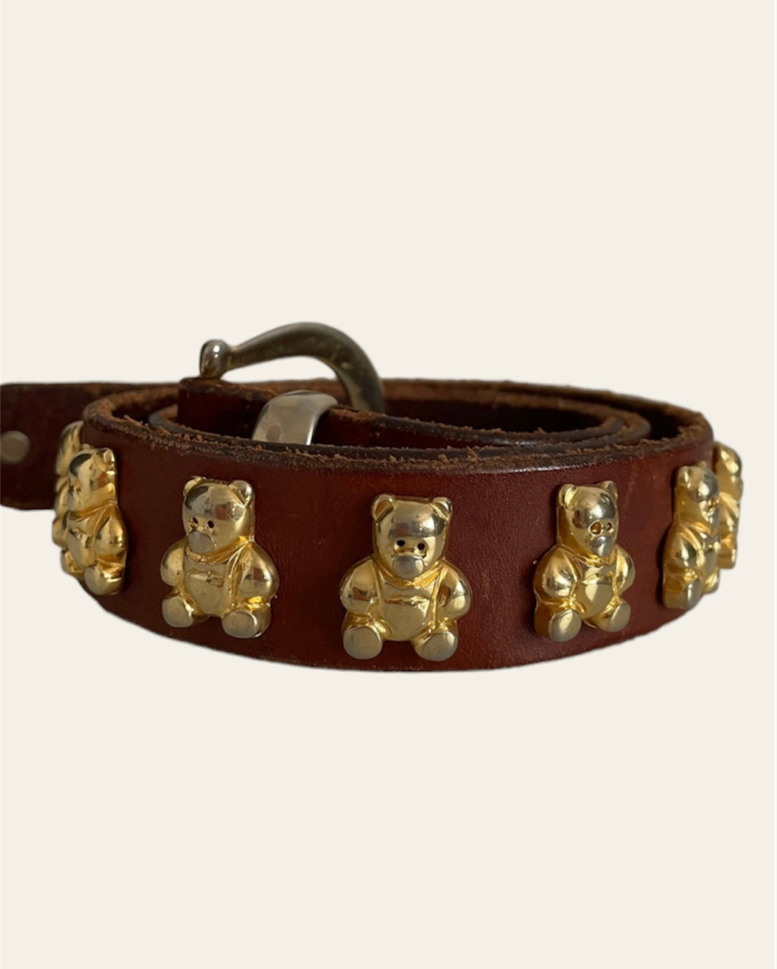 1980's brown leather & Gold Tone Bears Belt