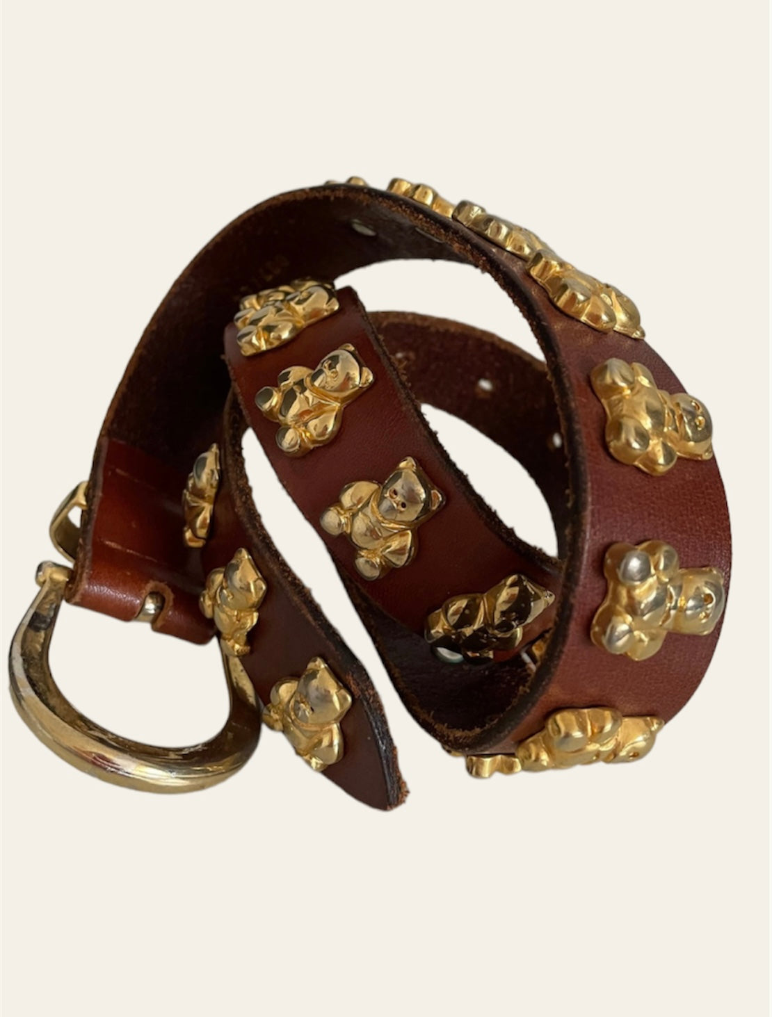 1980's brown leather & Gold Tone Bears Belt