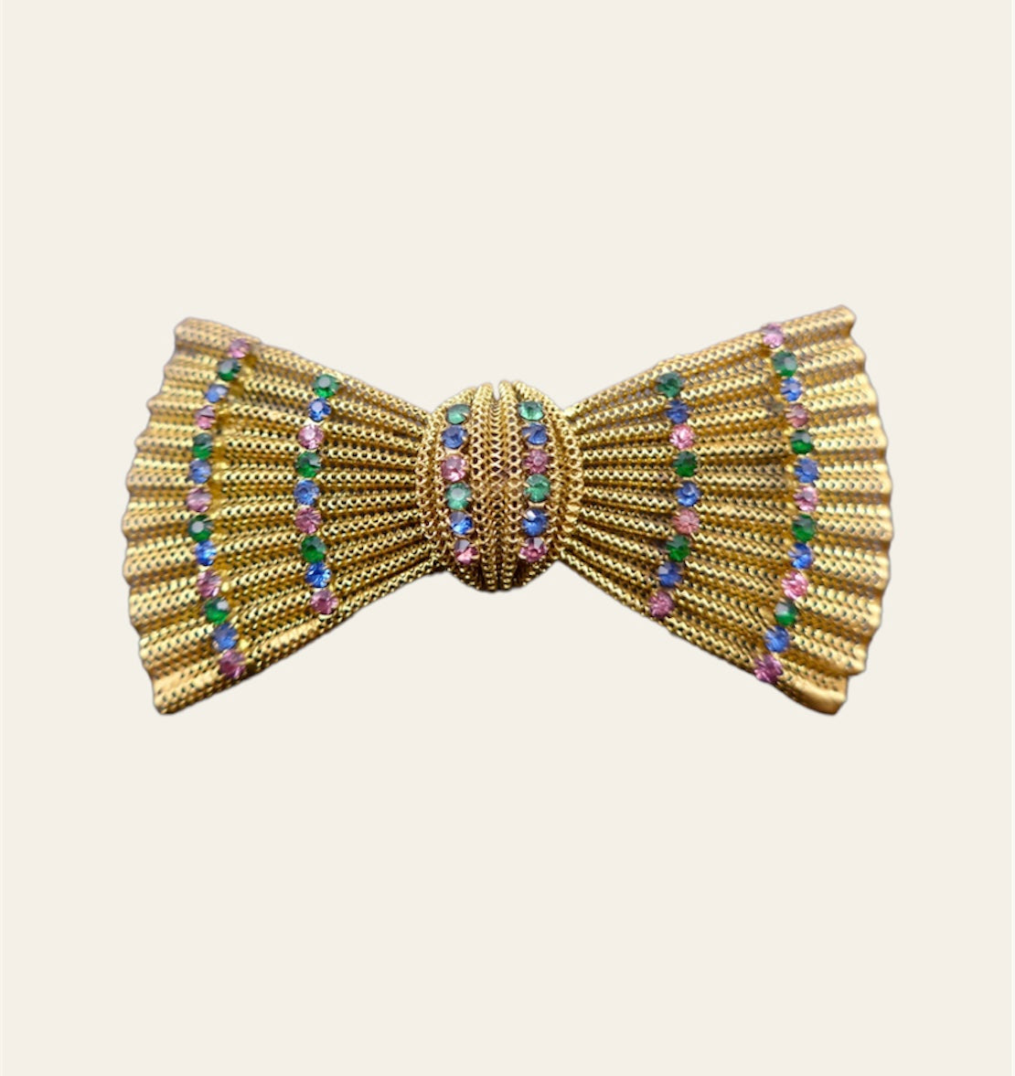 Czech Gold metal Bow Brooch with coloured stones