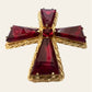 Vintage Red Glass Maltese Cross Brooch/Pendant