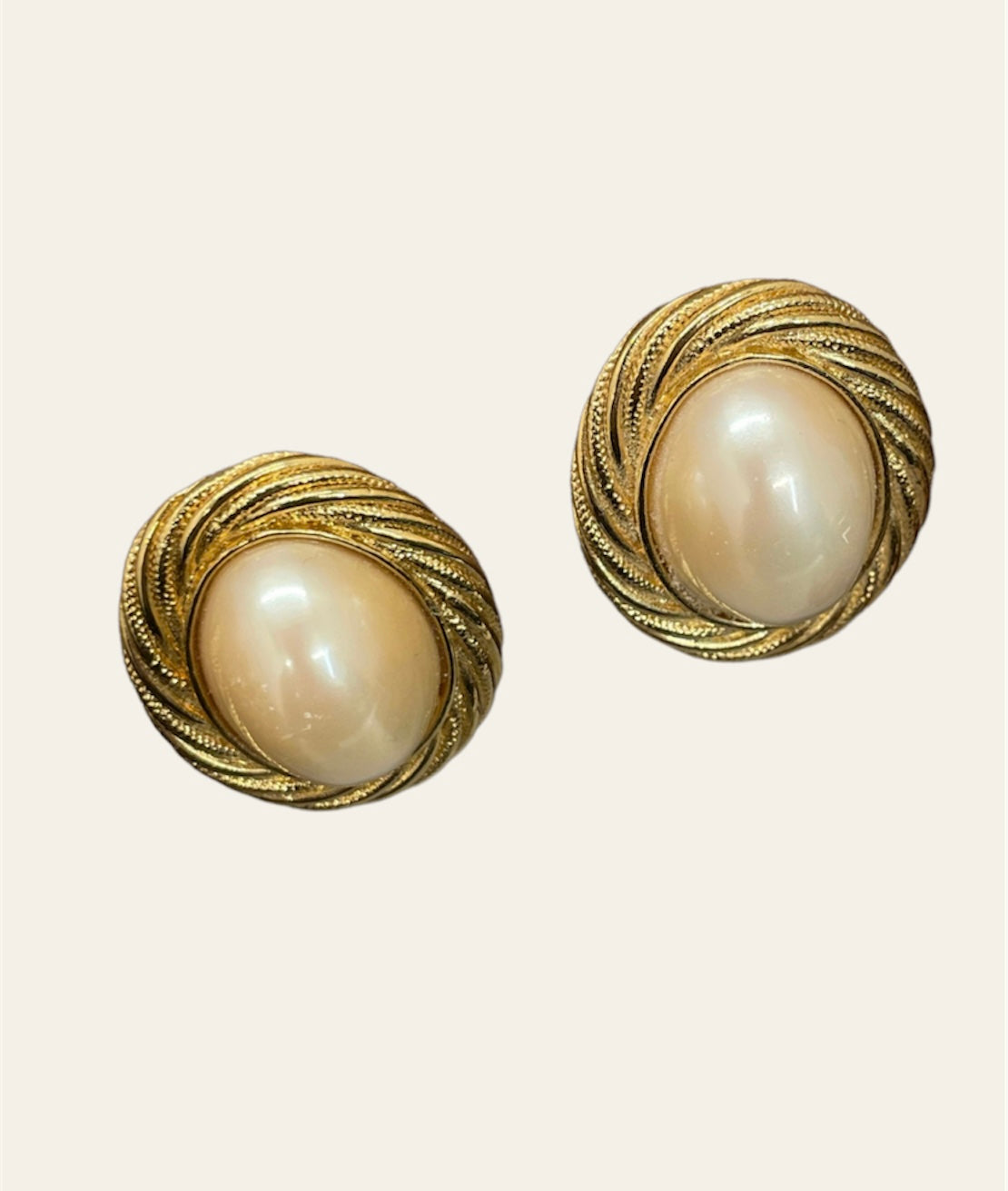 1970's Trifari Faux Pearl Clip On Earrings