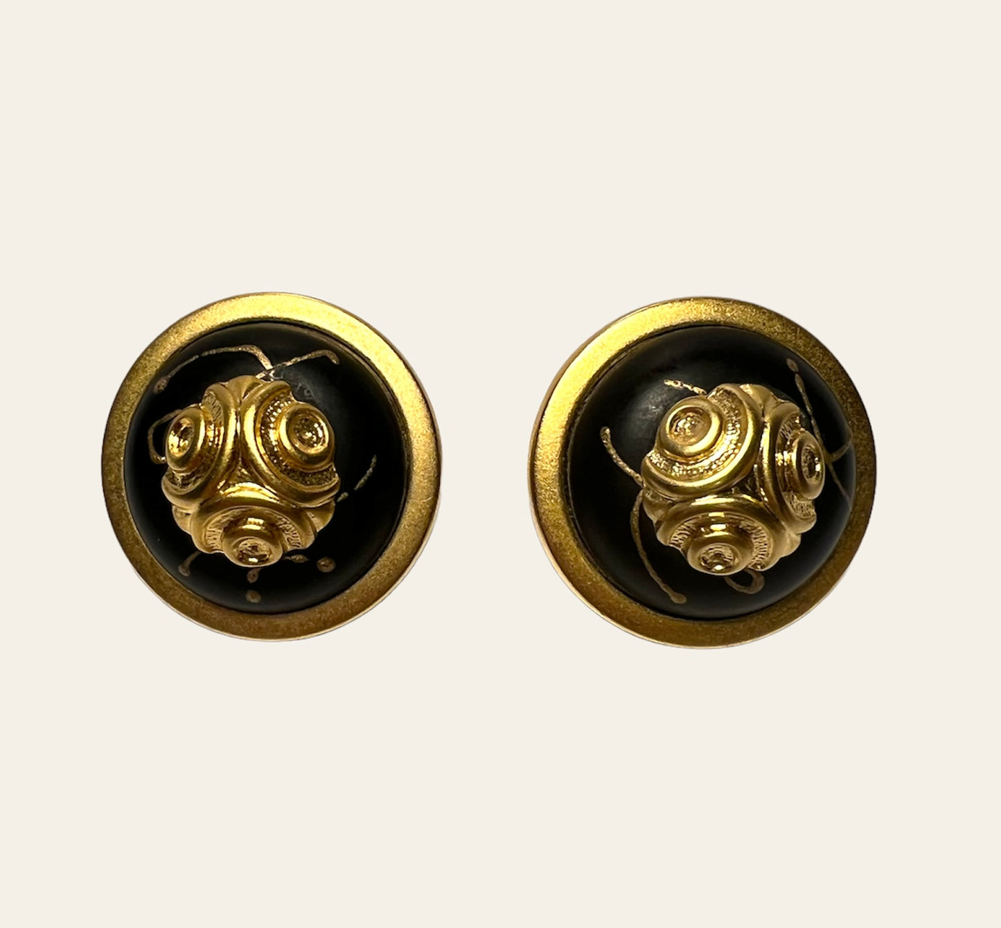 1950's Italian Black and Gold Fashion Clip On Earrings