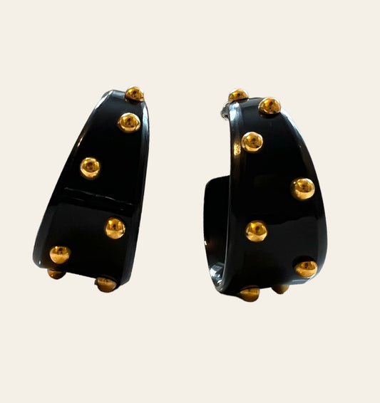 Alexis Bittar Chunky Gold Polka dot Hoops Statement Earrings