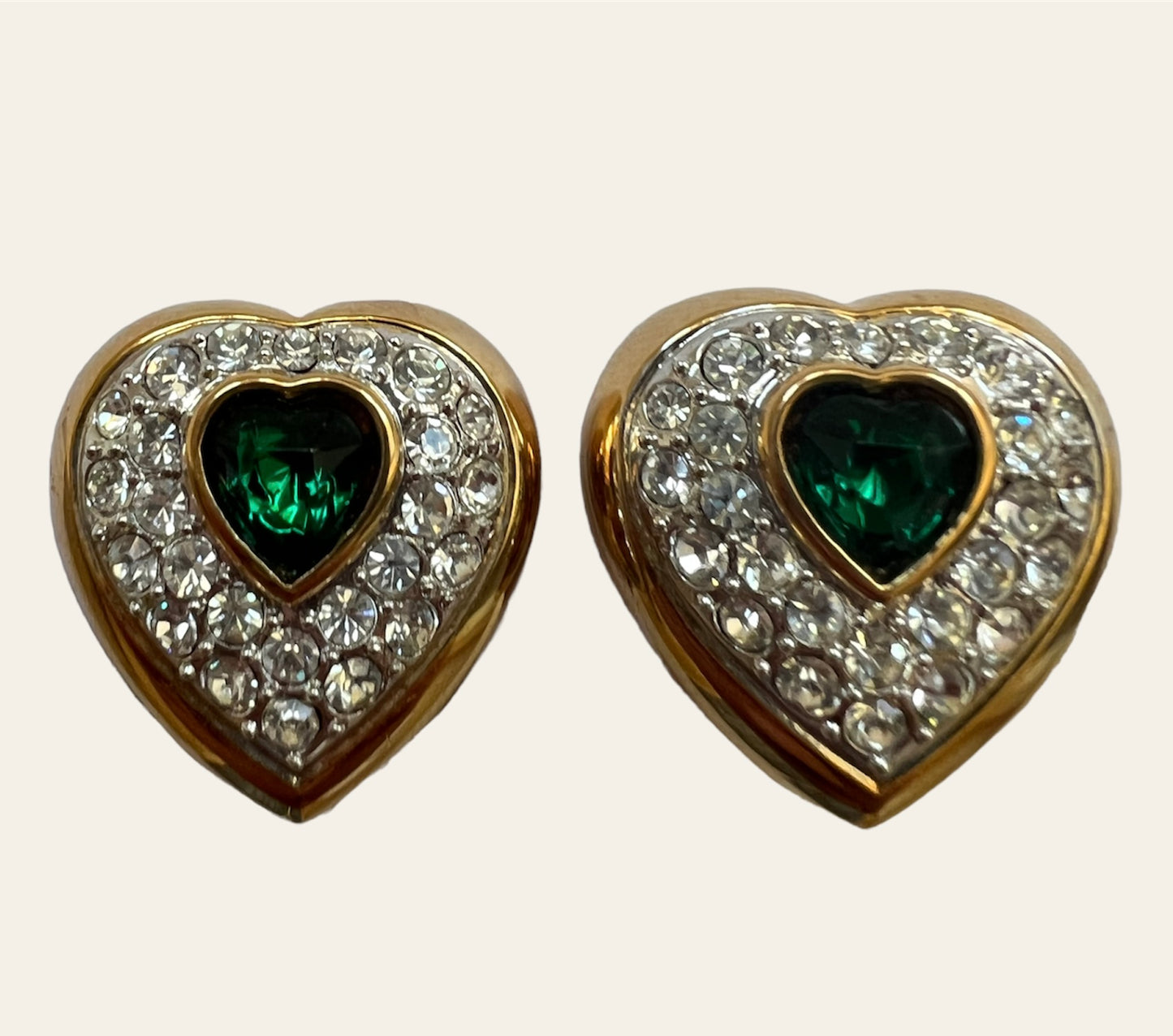 Vintage Heart Shaped Diamanté Clip On Earrings