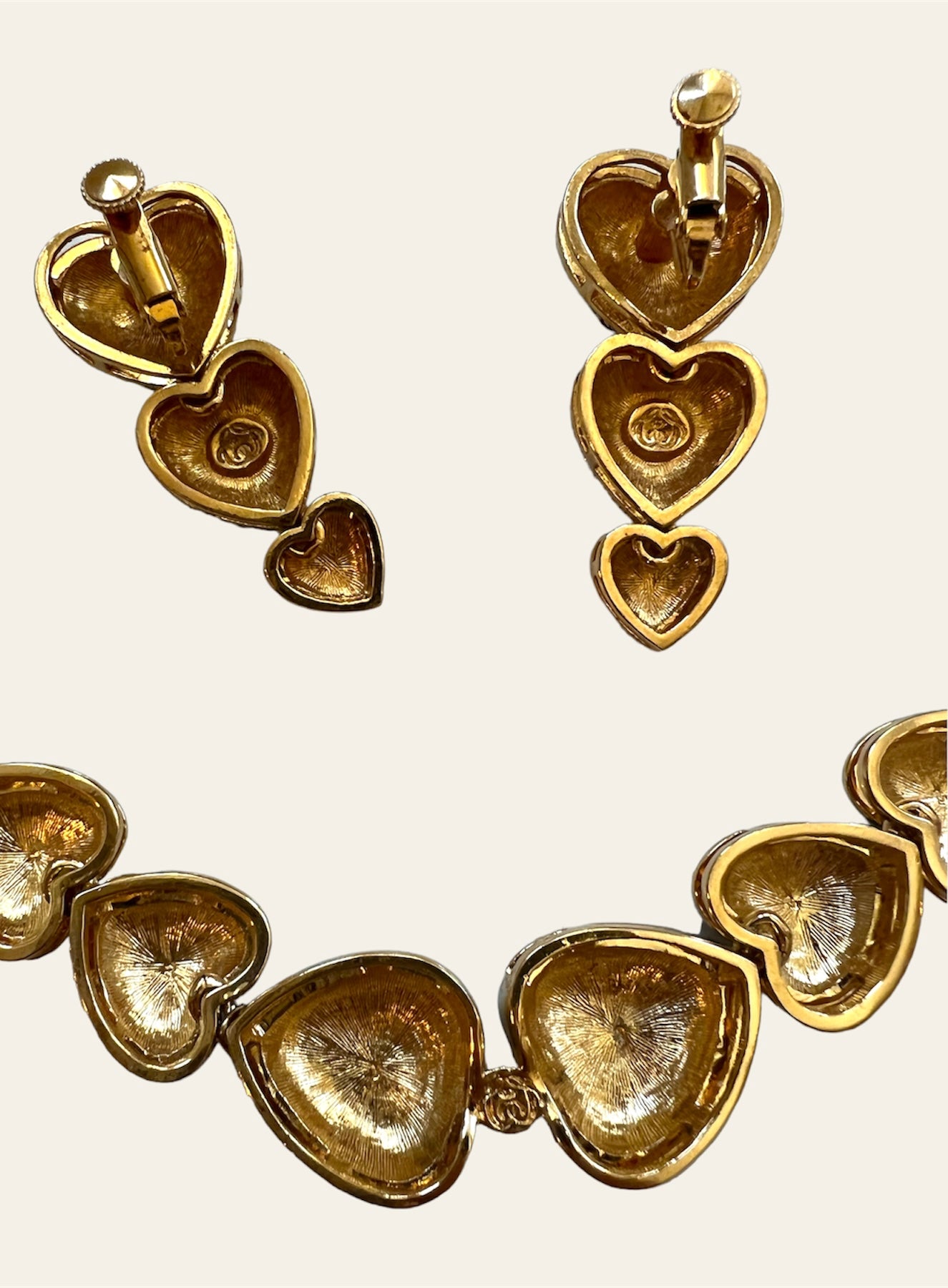 NOS Sparkling Heart Shaped Earrings And Necklace Set