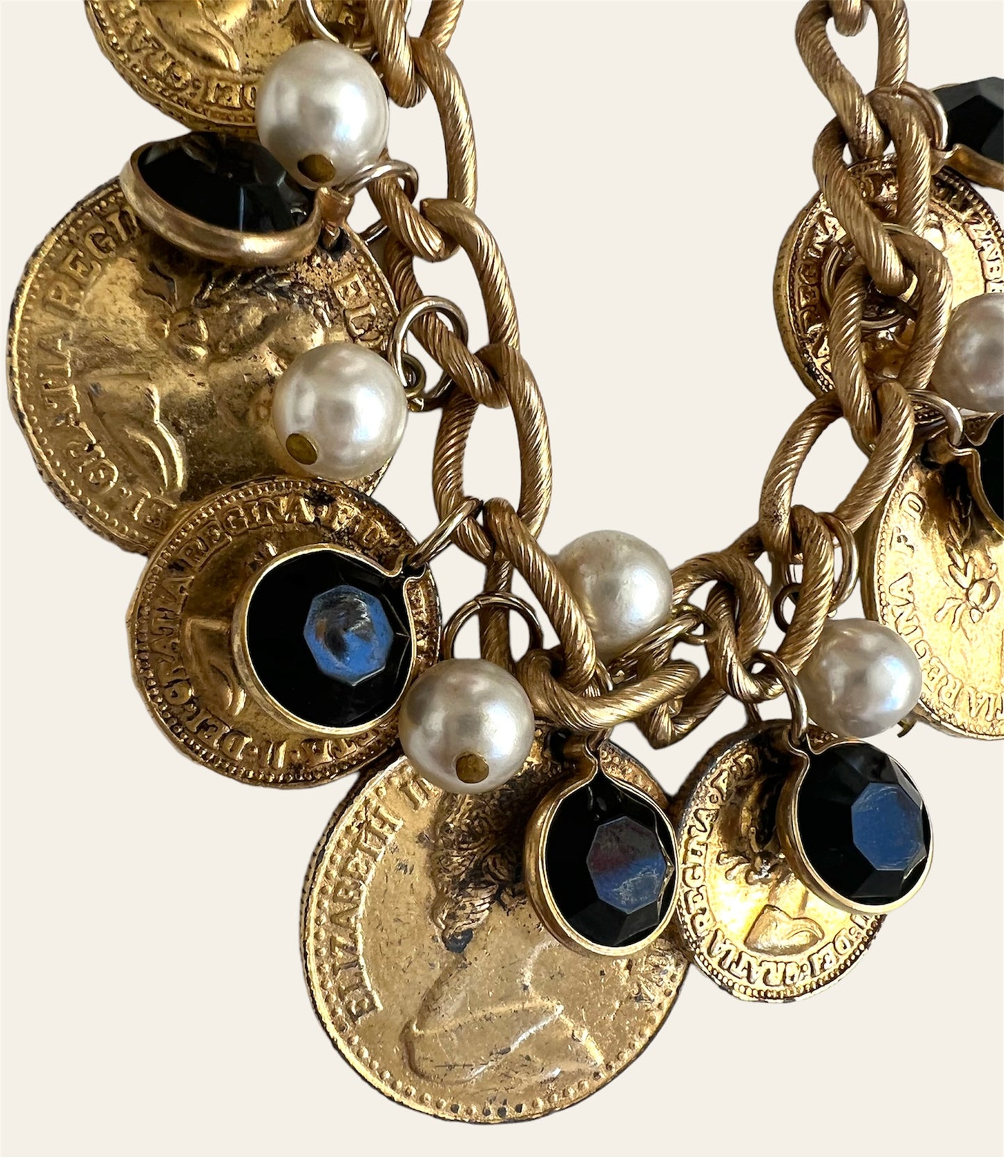 1990's Gold Tone Coin Charm Necklace