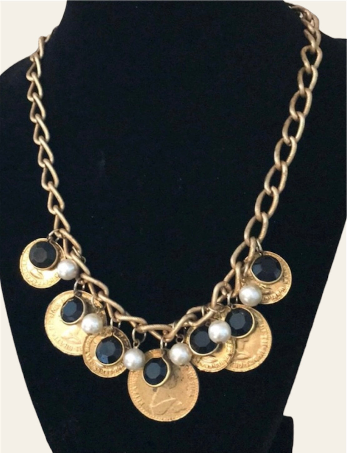 1990's Gold Tone Coin Charm Necklace