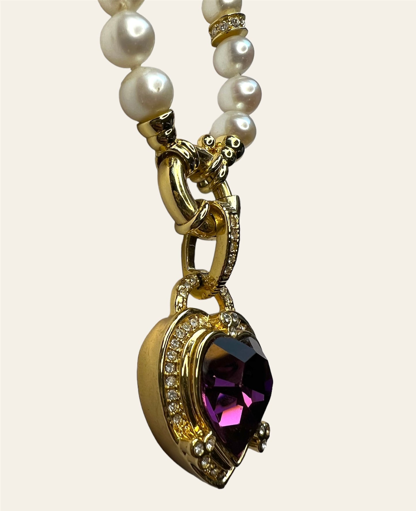 Purple Vintage Heart Pearl Baroque Necklace