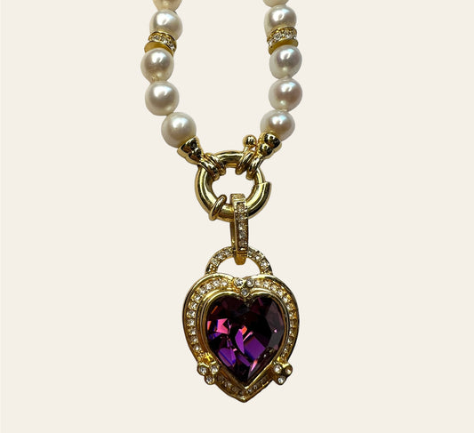 Purple Vintage Heart Pearl Baroque Necklace