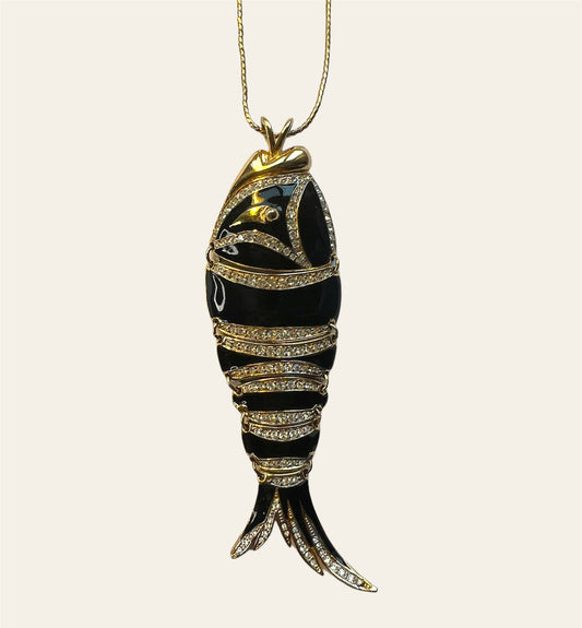 1990's Massive D'Orlan Black and Gold Fish Necklace