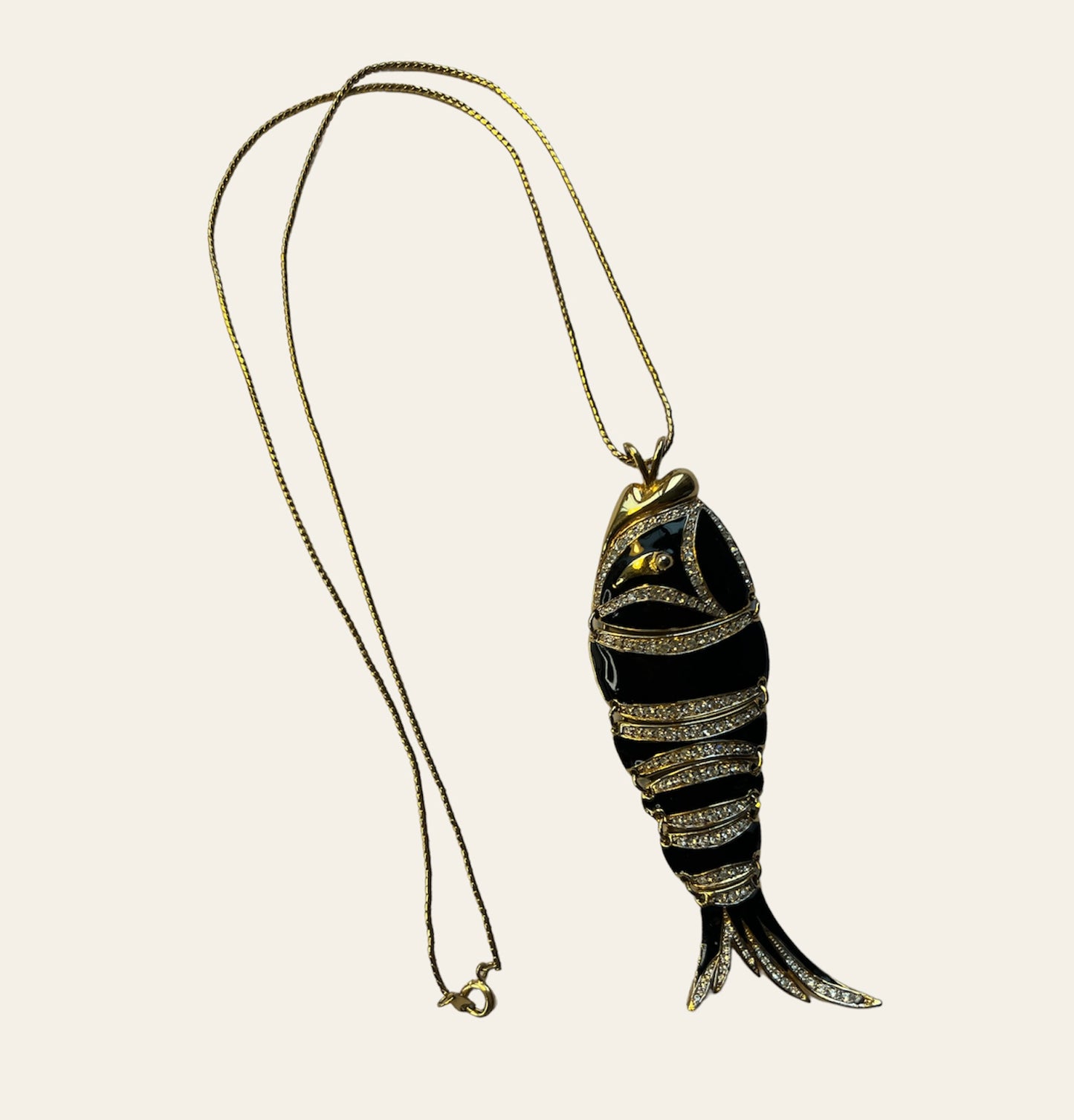 1990's Massive D'Orlan Black and Gold Fish Necklace