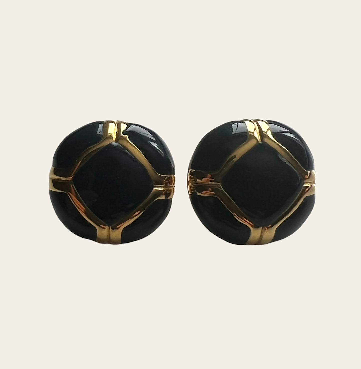 Nina Ricci Earrings in Gold Tone and Navy Blue Enamel