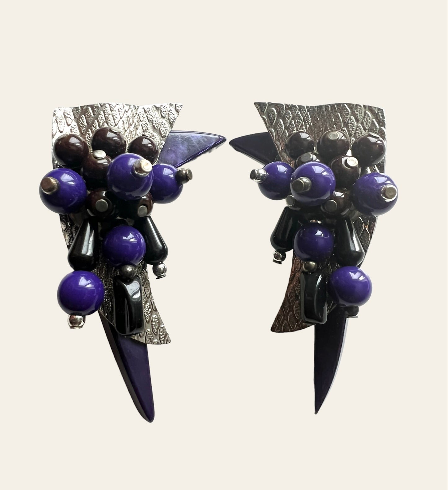 Large Purple Clip On Earrings with Chunky beads