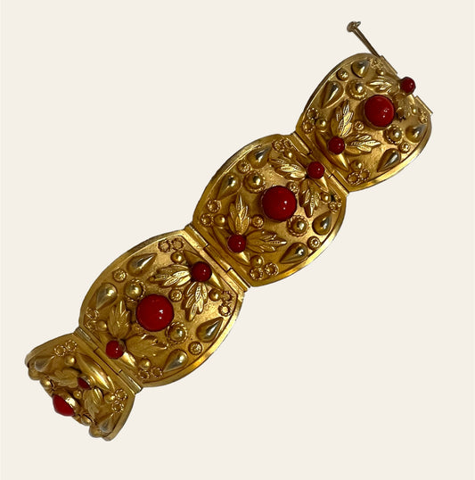 Decorative Rich Gold Bracelet with Red Beads