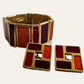 1970's Joël Orange &  Red Enamel Panels Bracelet and Matching Squared Earrings