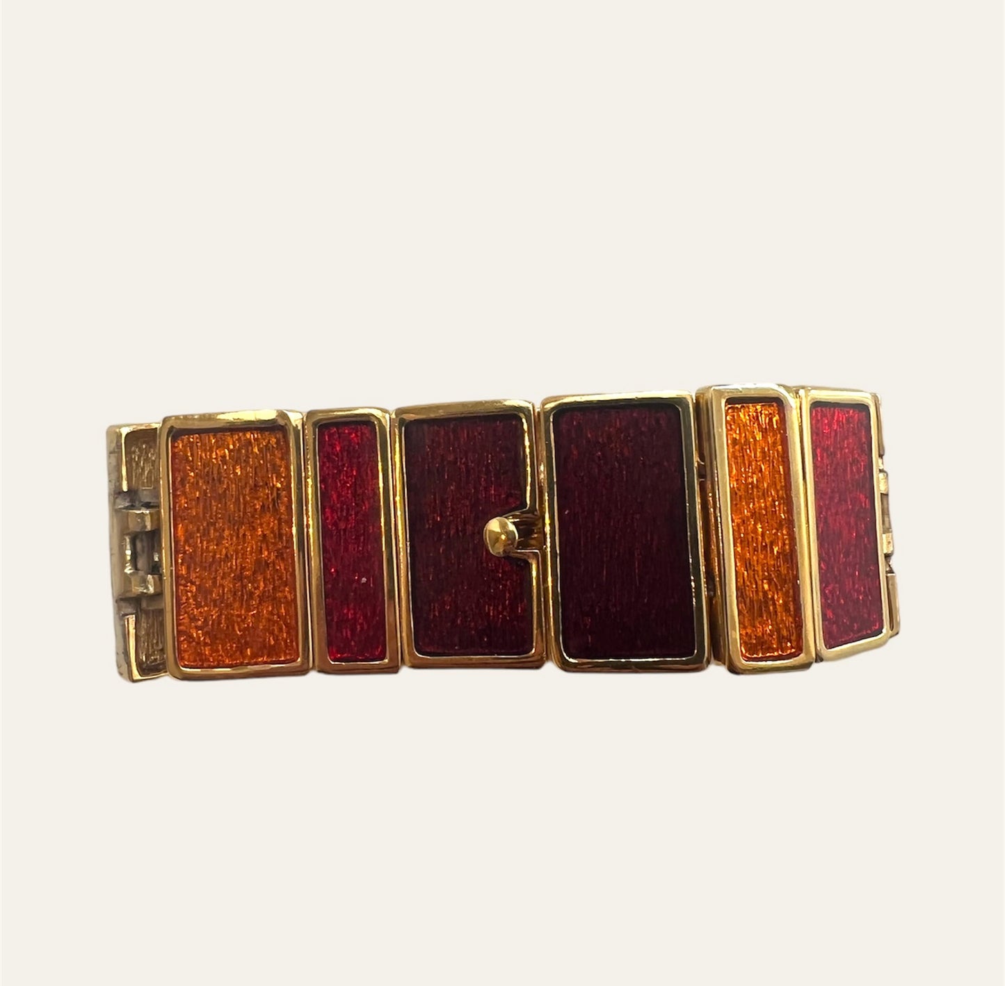 1970's Joël Orange &  Red Enamel Panels Bracelet and Matching Squared Earrings