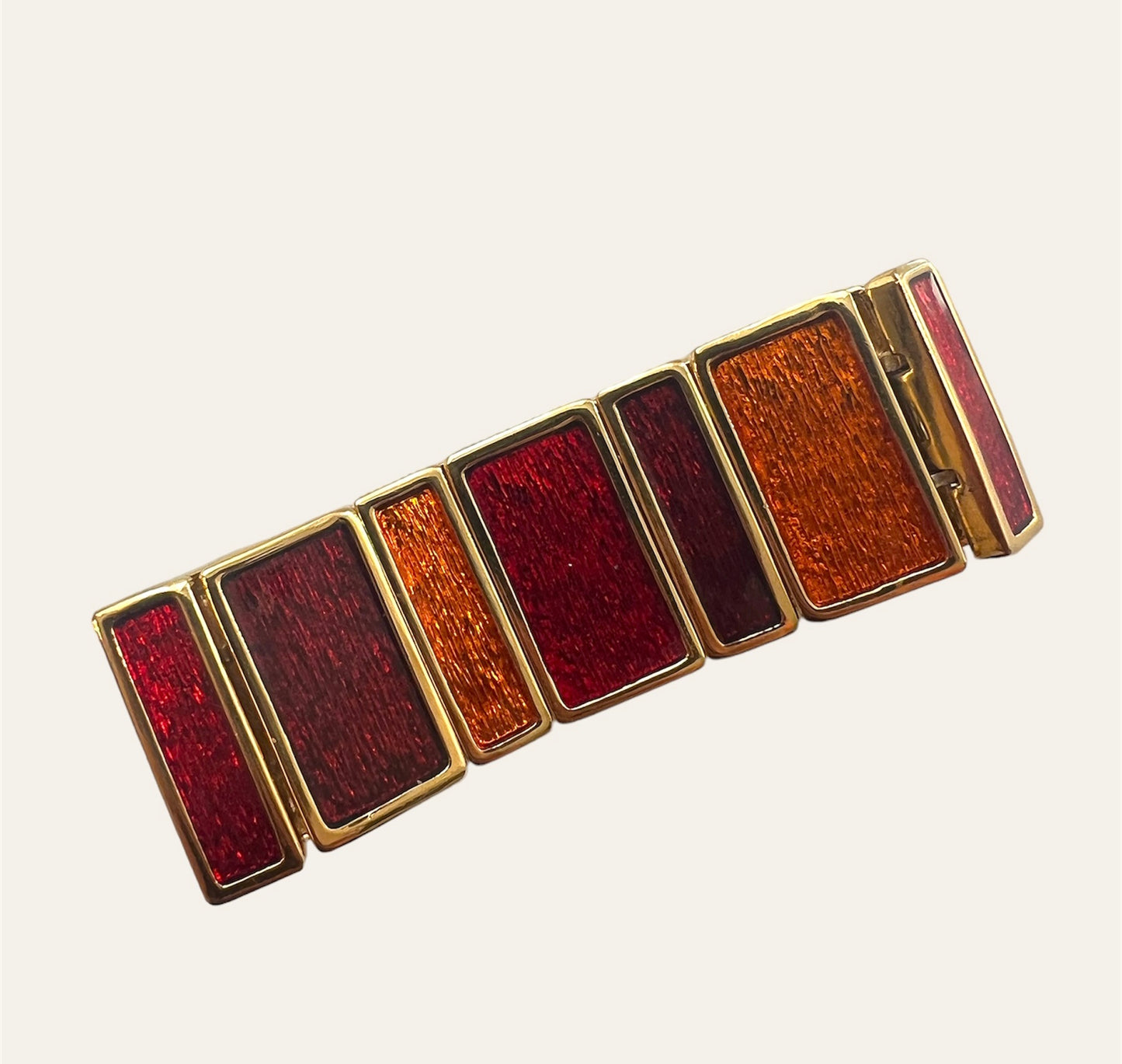 1970's Joël Orange &  Red Enamel Panels Bracelet and Matching Squared Earrings