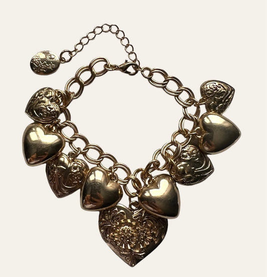 1950's Heart Gold Tone Heart Charm Bracelet