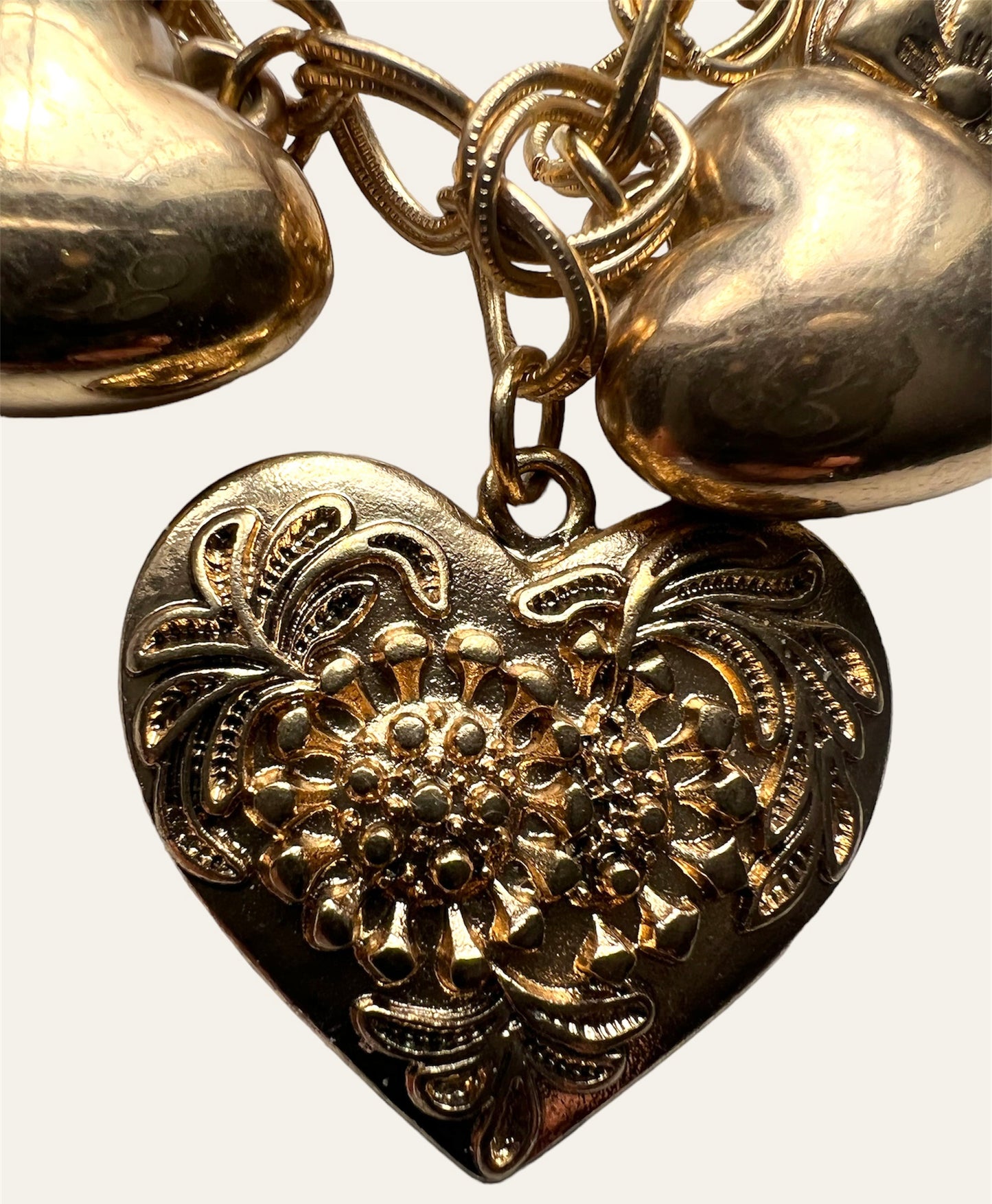 1950's Heart Gold Tone Heart Charm Bracelet