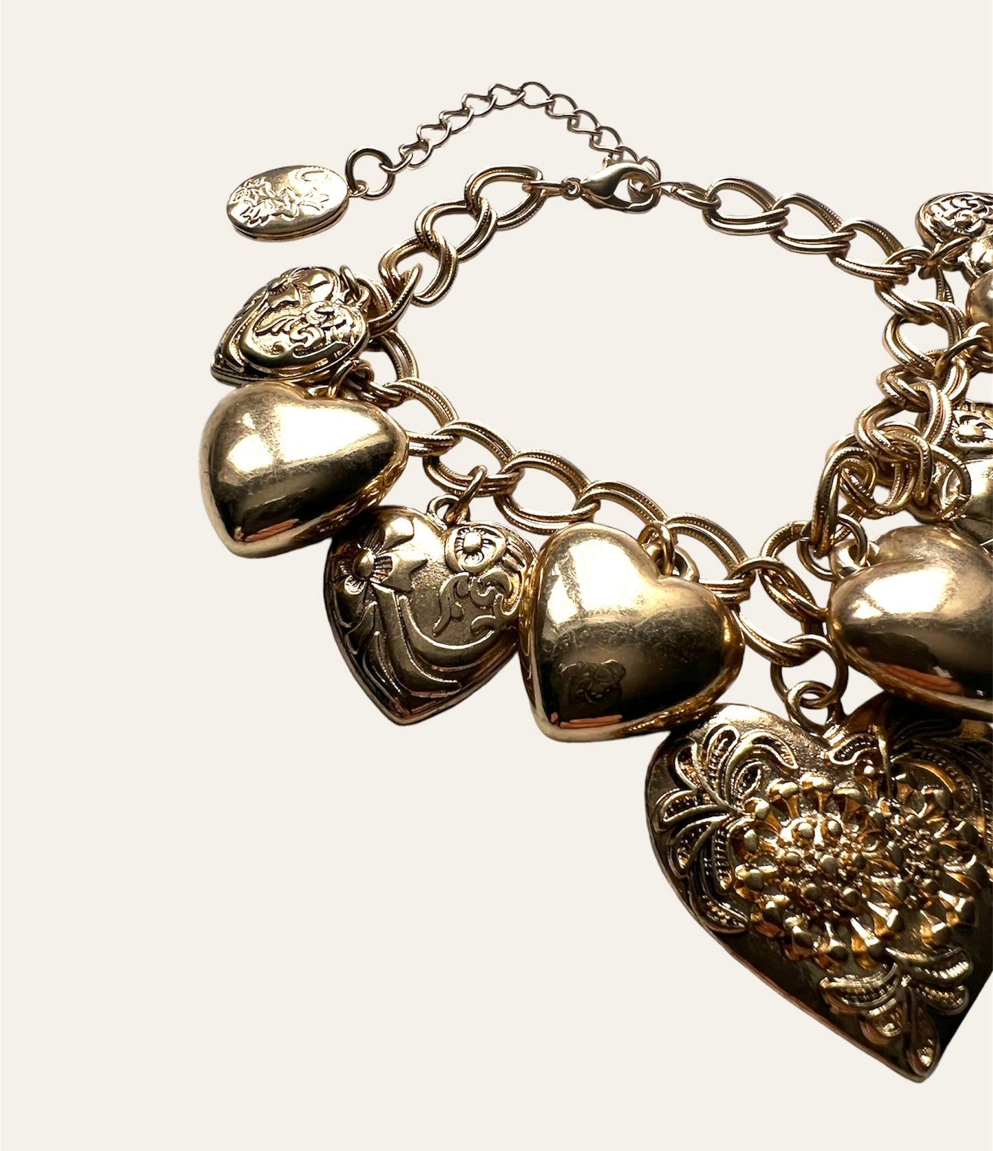 1950's Heart Gold Tone Heart Charm Bracelet