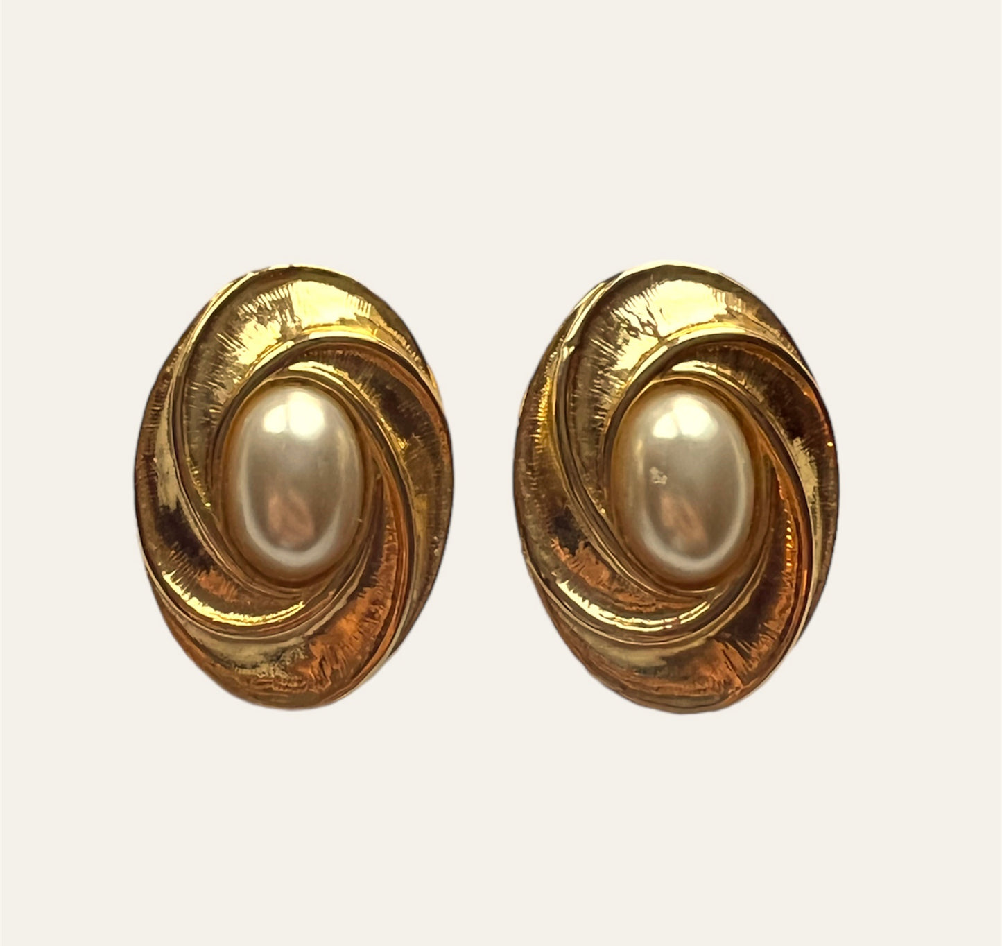 1970's Gold Tone with Faux Pearl Clip On Earrings