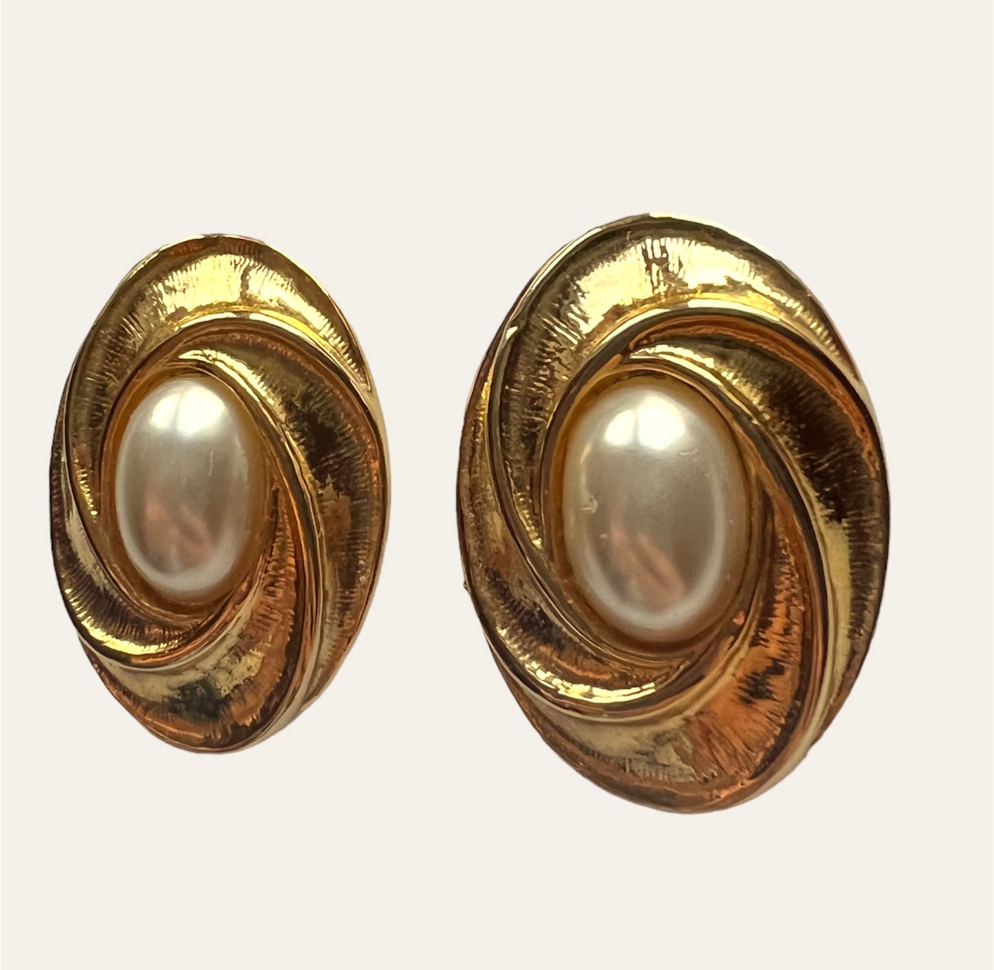 1970's Gold Tone with Faux Pearl Clip On Earrings